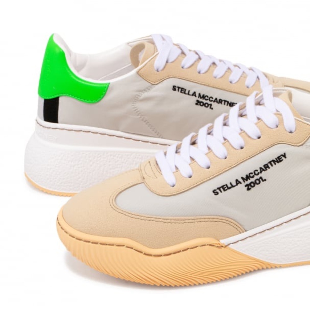 Stella McCartney Tan and Green Sneakers with Retro Style
